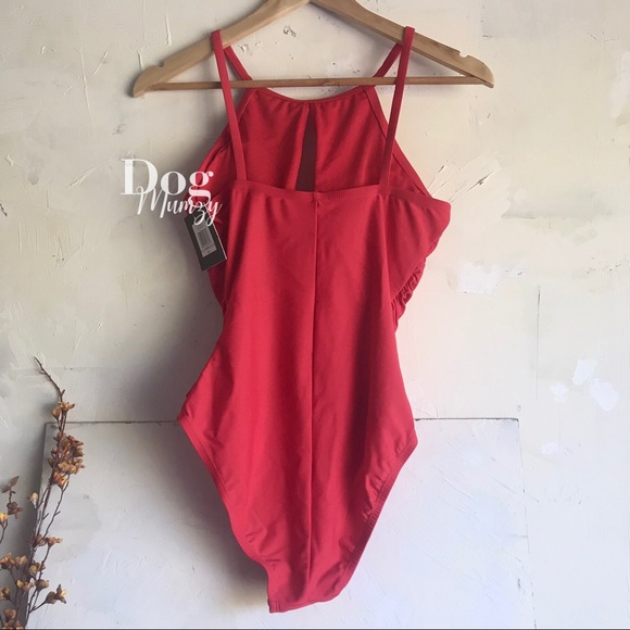 Ellen Tracy Swimsuit One Piece Halter Vermillion Swimsuit - Picture 2 of 4